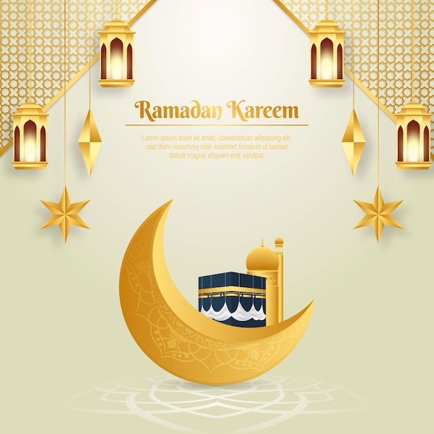 Design de cartão islâmico ramadan kareem com lua decorativa e fundo islâmico