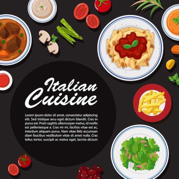 Design de cartaz de cozinha italiana com diferentes pratos