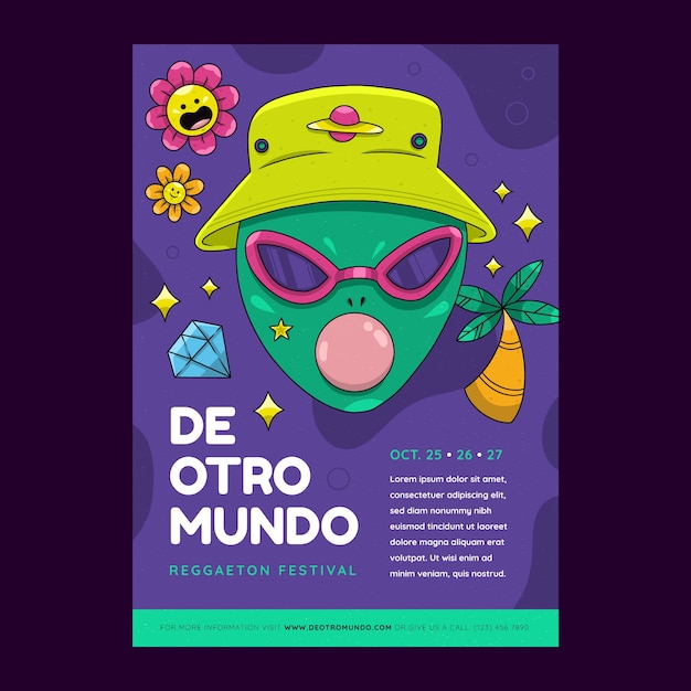 Vetor design de cartaz de festa de reggaeton desenhado à mão