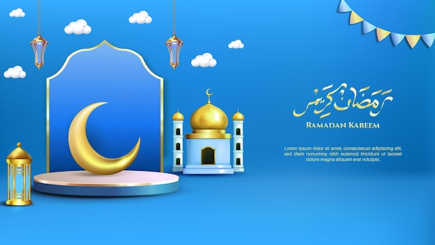 Design de cartaz de festival islâmico com nuvem 3D e lua crescente perfeito para o Ramadan