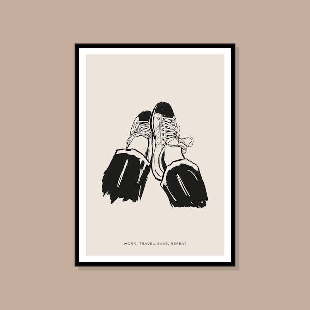 Design de cartaz de ilustração de viagem boêmio mínimo para galeria de arte de parede