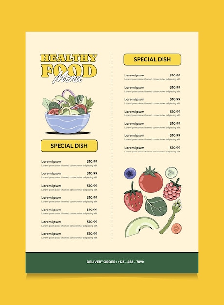 Design de cartaz de menu de comida saudável retrô adequado para cartaz de promoção