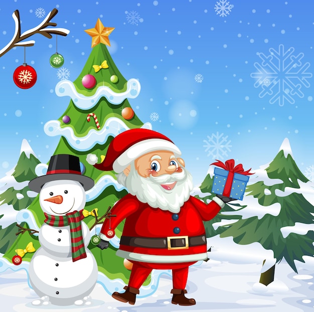 Design de cartaz de natal com papai noel e boneco de neve