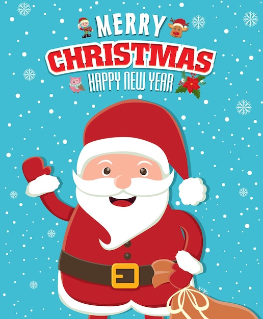 Design de cartaz de natal vintage com papai noel