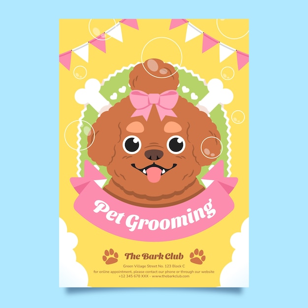 Design de cartaz de preparação de animais de estimação desenhado à mão