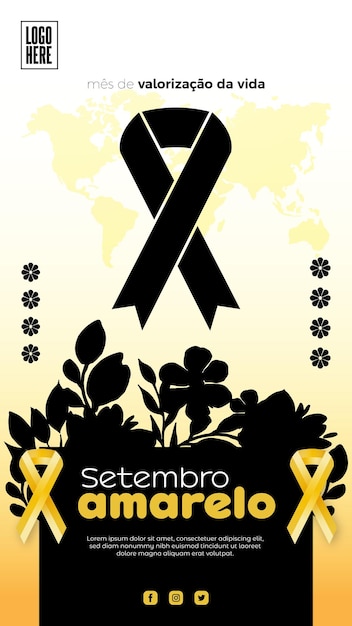 Vetor design de cartaz de retrato de campanha social setembro amarelo