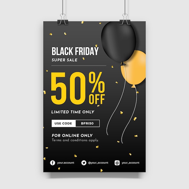 Vetor design de cartaz de venda black friday com lindo modelo de balão