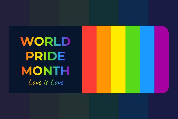 Vetor design de cartaz do mês do orgulho mundial com cores do arco-íris