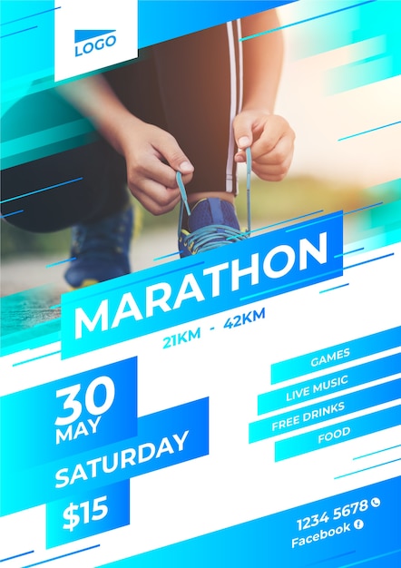 Vetor design de cartaz esporte para maratona