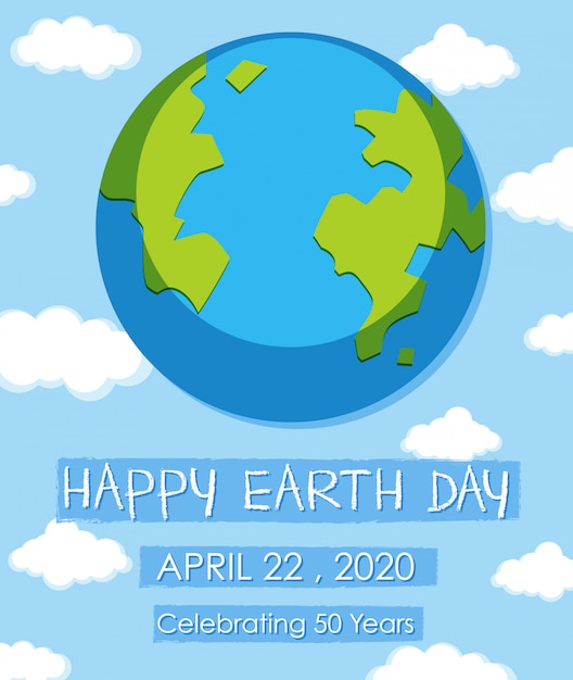 Design de cartaz para feliz dia da terra com fundo de terra e céu