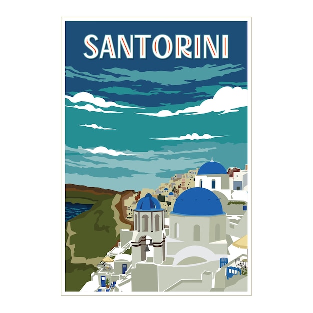 Vetor design de cartazes vintage de santorini