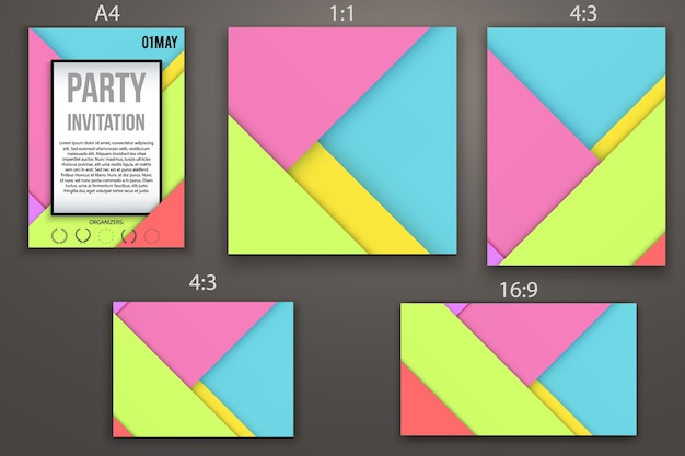Vetor design de cartões de convite de modelos, página da web e apresentação. estilo de design de material. resumo . formatos diferentes.