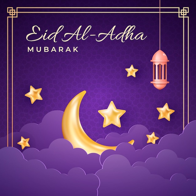 Design de cartões eid al adha em estilo vetorial moderno eid mubarak banner de feriado islâmico com ramadã la