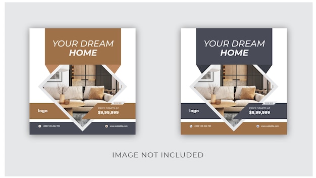 Design de casa de sonho imobiliário com mídia social de formas coloridas ou modelo de banner de postagem do instagram