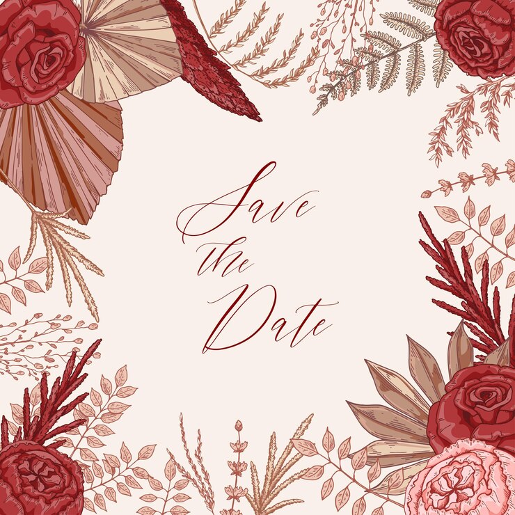Vetor design de casamento boho moderno para cartazes de cartões de convite salve a data