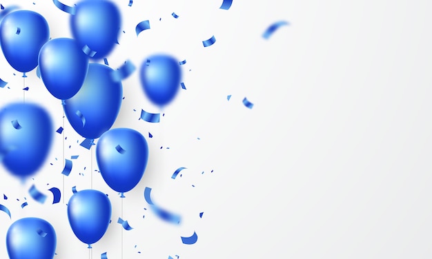 Design de celebração com balão azul com confetes lindamente