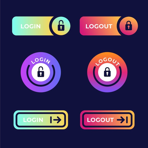 Design de coleção de botões de logon e logoff gradiente