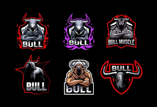 Design de coleção de mascote de logotipo de touro