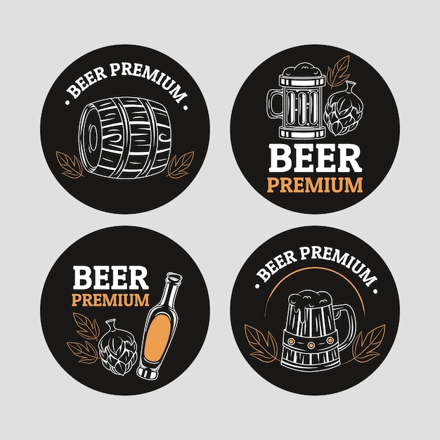 Vetor design de coleção de rótulos de bar de cerveja desenhados à mão