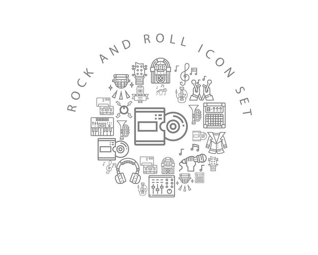 Design de conjunto de ícones do rock and roll