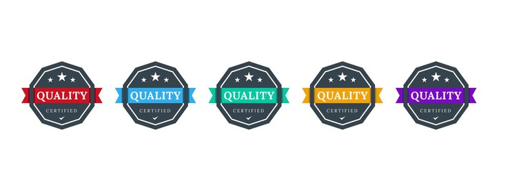 Vetor design de crachá de logotipo certificado de qualidade modelo de ícone de qc verificação de etiqueta de certificado de negócios vetor