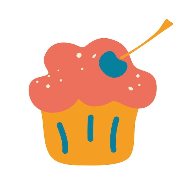 Design de cupcake. tema de doce e comida de sobremesa de muffin. saborosa confeitaria, torta com cereja ou brownie. ilustração de desenho vetorial.