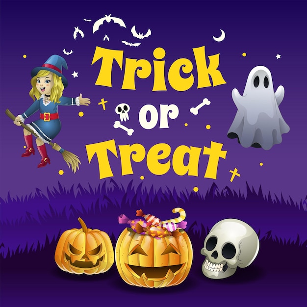 Design de desenho animado de texto de noite de Halloween
