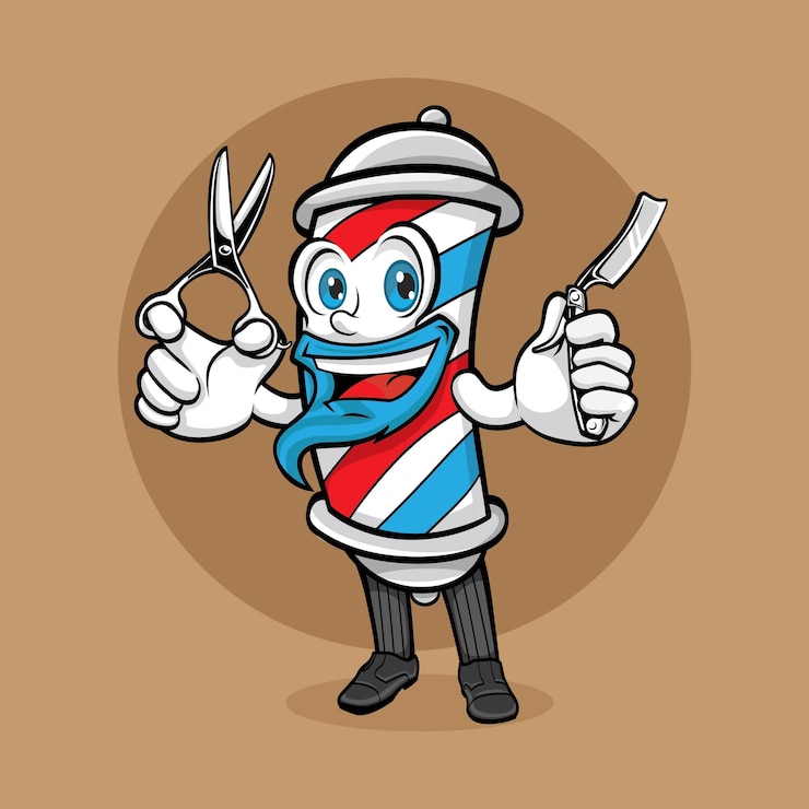 Vetor design de desenho animado do logotipo da mascote da barbearia