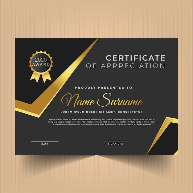 Design de diploma certificado para conquistas com linhas de ouro