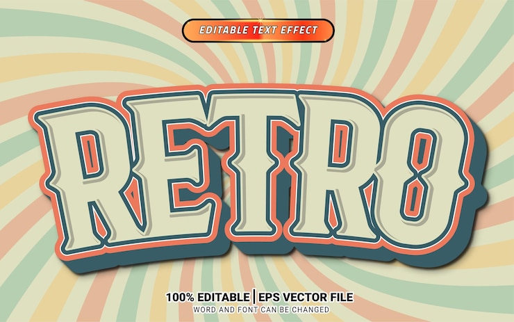 Vetor design de efeito de texto 3d de desenho animado vintage de arte retrô