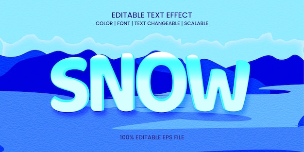 Vetor design de efeito de texto azul de gelo congelado editável de neve