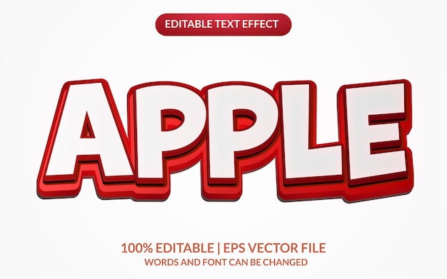 Design de efeito de texto editável em 3d da apple vetorial