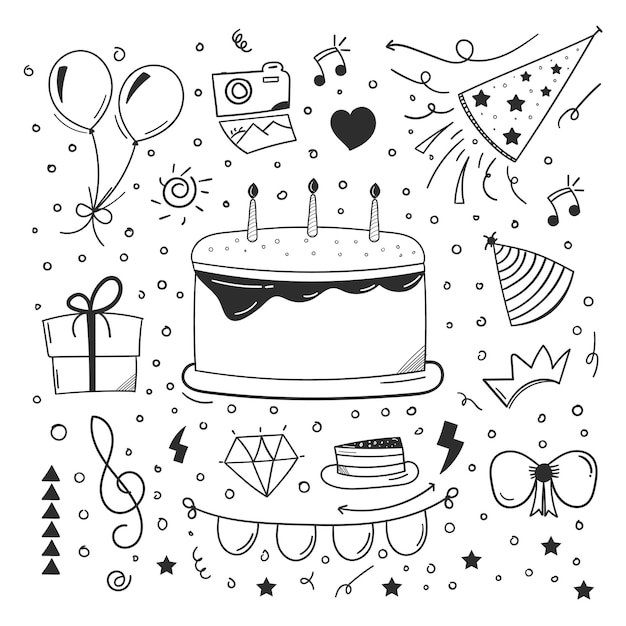 Design de elemento de feliz aniversário esboçado com estilo doodle