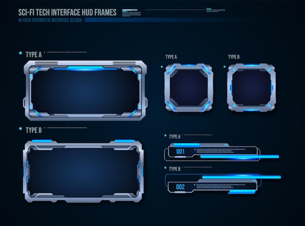 Design de elemento hud de interface de quadros de tecnologia futurista para jogos de interface do usuário