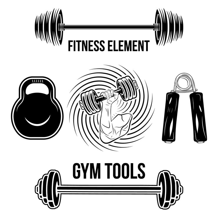 Vetor design de elemento vetorial de ferramentas de ginástica e fitness