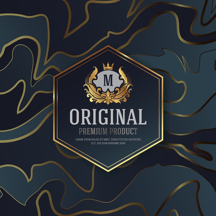 Vetor design de embalagem de luxo premium com rótulo de emblema heráldico