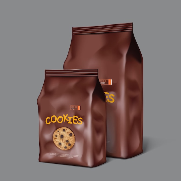 Design de embalagem marrom 3D para biscoitos de chocolate