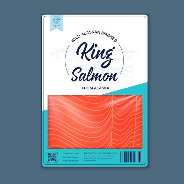 Design de embalagens de peixes de estilo simples, vetor. silhuetas de salmão rosa, pangasius e atum