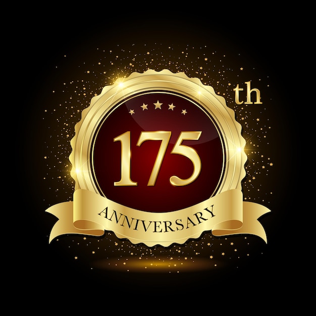 Design de emblema dourado do 175º aniversário para evento de aniversário modelo de aniversário de logotipo de aniversário