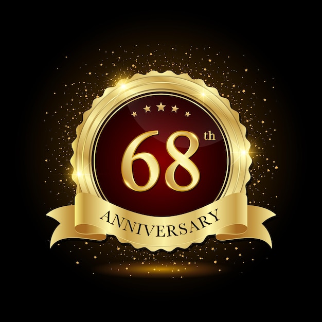 Design de emblema dourado do 68º aniversário para evento de aniversário Modelo de aniversário de logotipo de aniversário