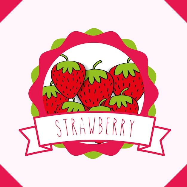 Vetor design de emblema orgânico de frutas naturais de morango fresco