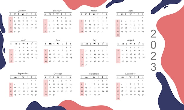 Vetor design de estilo de calendário de ano novo 2023 para vetor de calendário de 2023