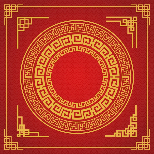 Design de estilo de moldura chinesa em fundo vermelho