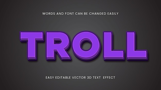 Design de estilo de texto editável em 3d vector troll