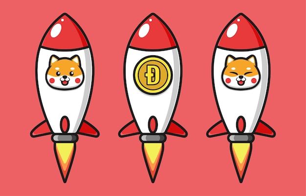 design de foguete voador com shiba inu e dogecoin