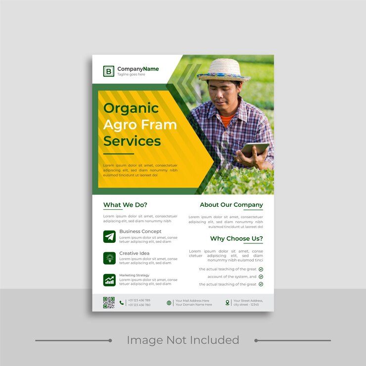 Design de folheto de agricultura orgânica ou modelo de folheto de serviços agrícolas agrícolas