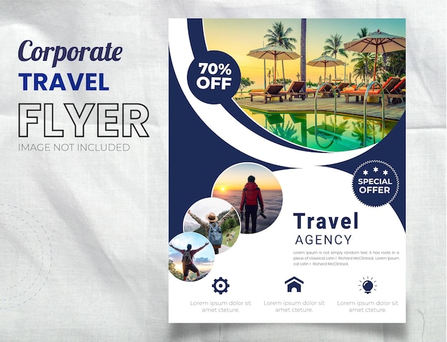 Design de folheto de negócios vetoriais e modelo de página de capa de brochura para agência de viagens