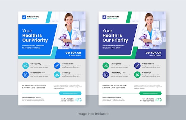 Vetor design de folheto de saúde médica moderno ou modelo de capa de folheto de negócios hospitalares