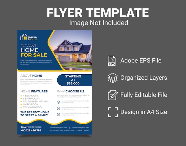 Vetor design de folheto imobiliário em casa para venda design de modelo de folheto