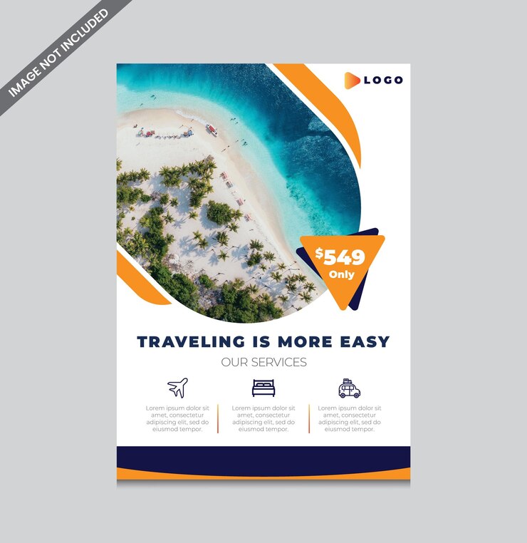 Design de folheto promocional moderno para agência de viagens